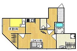オーシャン17ビル 1LDKの間取図画像