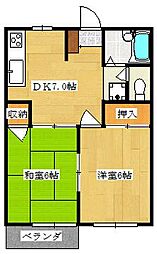 エルディム岩崎 2DKの間取図画像