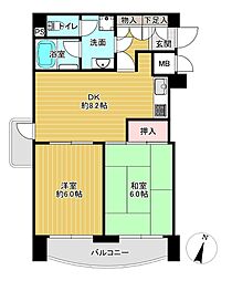 ライオンズマンション東荒神 2DKの間取図画像