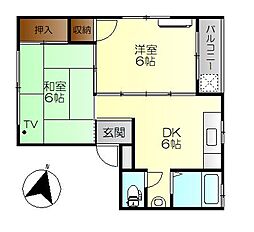長原ビル 2DKの間取図画像