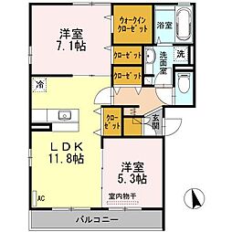 リヴェールK 3階2LDKの間取り