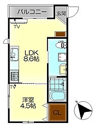 FINO呉中央 1LDKの間取図画像