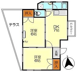 白島ビル 2DKの間取図画像
