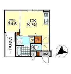 MOVE広古新開 1LDKの間取図画像