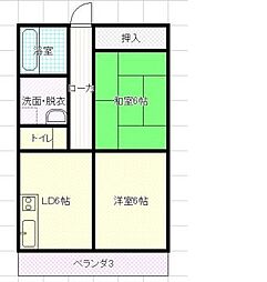 バス 培遠中学校前下車 徒歩5分の賃貸マンション 3階2DKの間取り