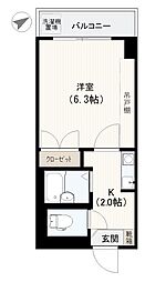 広島電鉄5系統 南区役所前駅 徒歩6分の賃貸マンション 3階1Kの間取り