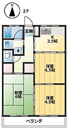 コーポオオモト1 3Kの間取図画像