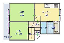 応和アパート 2DKの間取図画像
