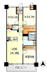 アルファスマート西条土与丸 3LDKの間取図画像