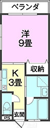 ハイム湖南 1Kの間取図画像