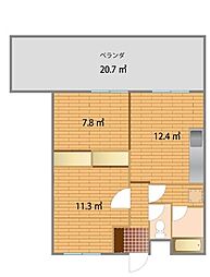 丸豊マンション城 2DKの間取図画像