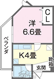 スカイパレス 1Kの間取図画像