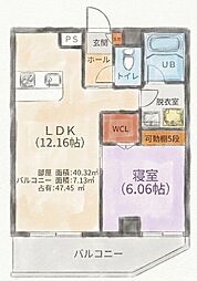 WorldHillsNAHA 1LDKの間取図画像