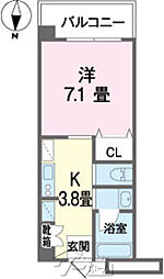 パレスガーデン2 1Kの間取図画像