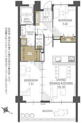 グランデプレミアムビスタ野嵩イースト 2LDKの間取図画像