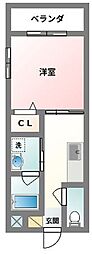 キティーハイム 1Kの間取図画像