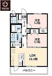 TREVO Benefic(トレボ ベネフィック) 2LDKの間取図画像