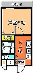 タウンヒル北口 1Kの間取図画像