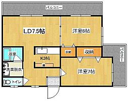 オーシャンパレスウィズペット 2LDKの間取図画像