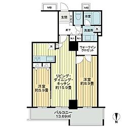 リュークスタワー東棟 2LDKの間取図画像