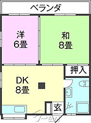 長嶺アパート 2DKの間取図画像