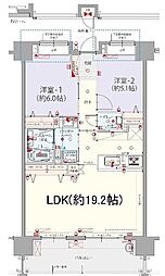 レーヴグランディてだこ浦西駅前 2LDKの間取図画像
