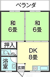 コーポ鳥堀 2DKの間取図画像