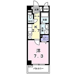 キュービックスター 1Kの間取図画像