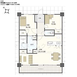 グランデプレミアムビスタ野嵩ウエスト 2LDKの間取図画像