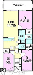 ミルコマンション宇茂佐の森テラス 3LDKの間取図画像