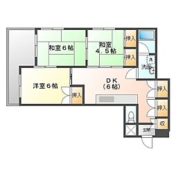 サンハイツ泊 3DKの間取図画像