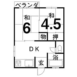 曽我部アパート 2DKの間取図画像