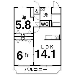 ユーミー栗林 2LDKの間取図画像