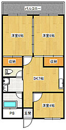 松山市松末 2階3DKの間取り