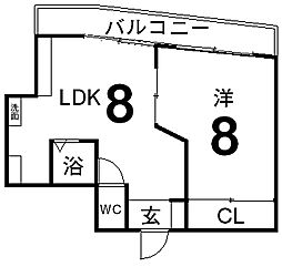 松山市立花 5階1LDKの間取り