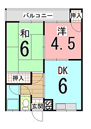 石丸マンション竹 2DKの間取図画像
