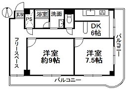ロータリー本町 2DKの間取図画像