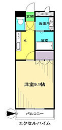エクセルハイム 1Kの間取図画像