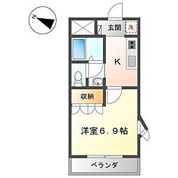 サン・ヴェルディ 東雲 2階1Kの間取り