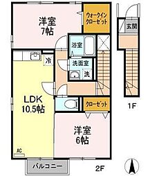 コーポラス上原 2LDKの間取図画像