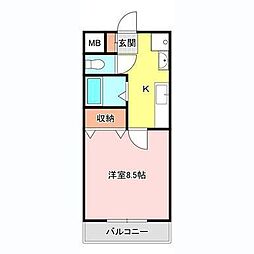 コーンハイツI 1階1Kの間取り