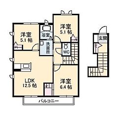 シャーメゾン西泉A 2階2LDKの間取り