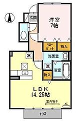 ウィステリア・フィールド B棟 1階1LDKの間取り