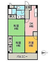 アサヒパレス宇高 3DKの間取図画像