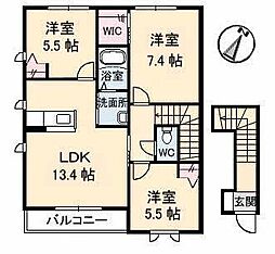 タウン表参道 D棟 2階2LDKの間取り