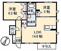 タウン表参道 B棟 1階2LDKの間取り
