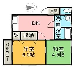 藤田コーポB 2DKの間取図画像