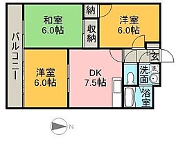 ヴェルヌーヴF・M 3DKの間取図画像