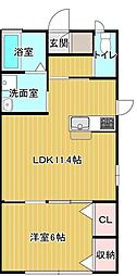 ウィズハイム駅前東A 1LDKの間取図画像
