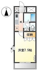 カーサフォンテーヌ 1Kの間取図画像